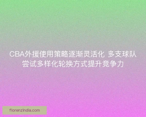 CBA外援使用策略逐渐灵活化 多支球队尝试多样化轮换方式提升竞争力