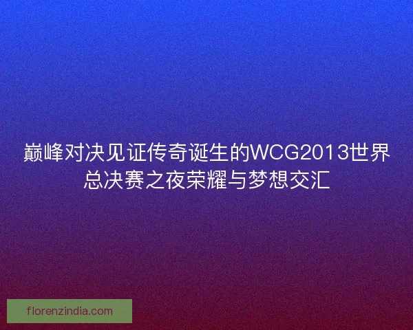 巅峰对决见证传奇诞生的WCG2013世界总决赛之夜荣耀与梦想交汇